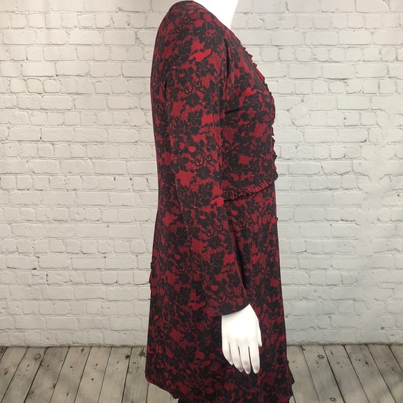 Michael Kors Red/Black Lace Print Ruffle Dress 1X - Picture 5 of 8